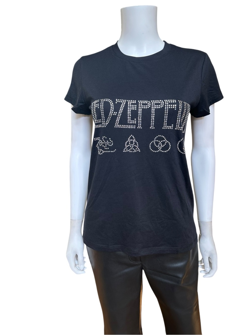 Led Zeppelin Black Rhinestone Logo Women's Tee, NWOT, S